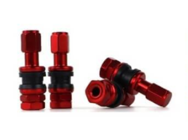 Aluminium tyre air valve, elox "Red" 4 pcs pack